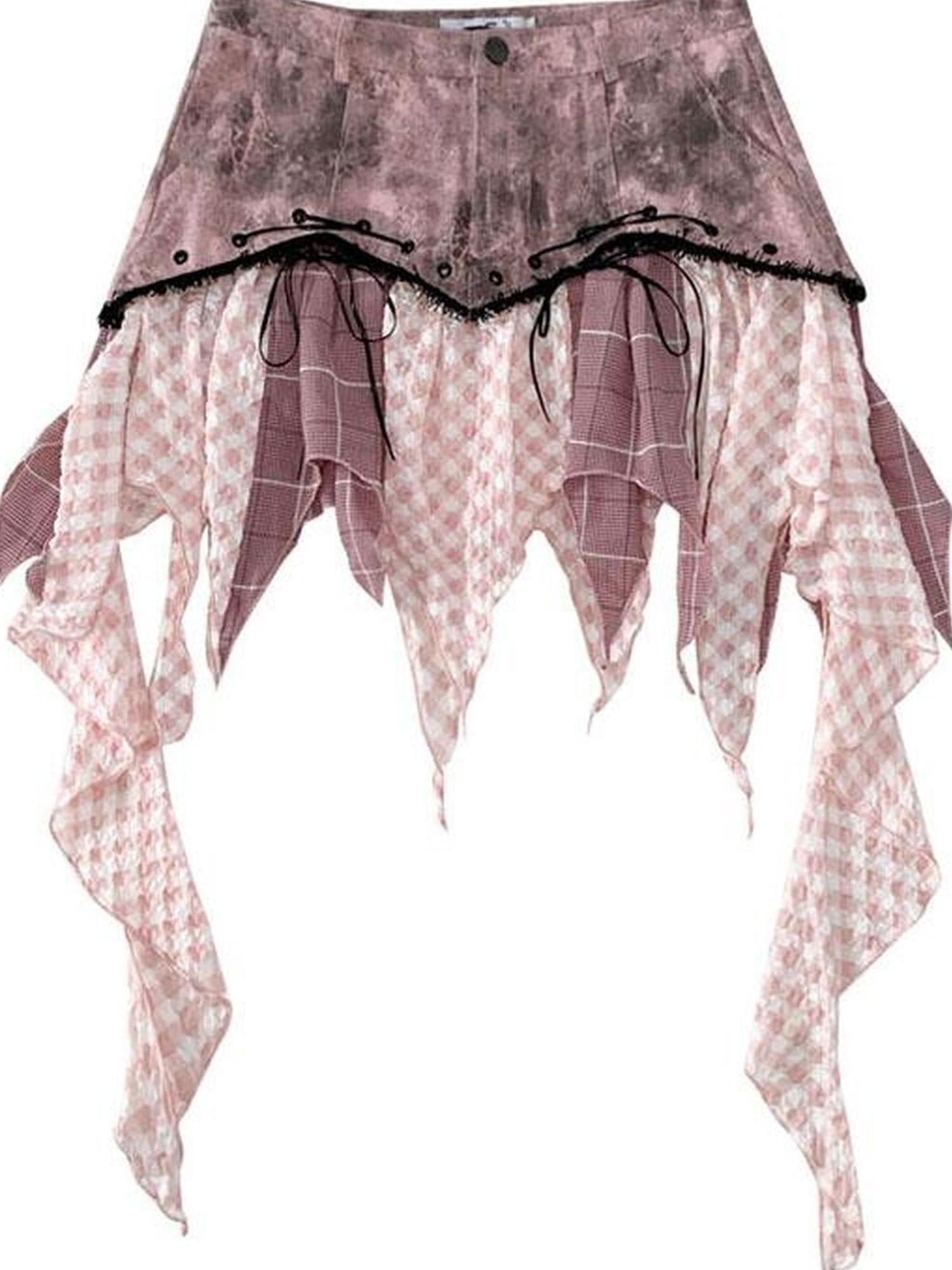 WSW WUSHENWU Wsw Asymmetrical Deconstructed Denim Skirt Black Pink Original Design