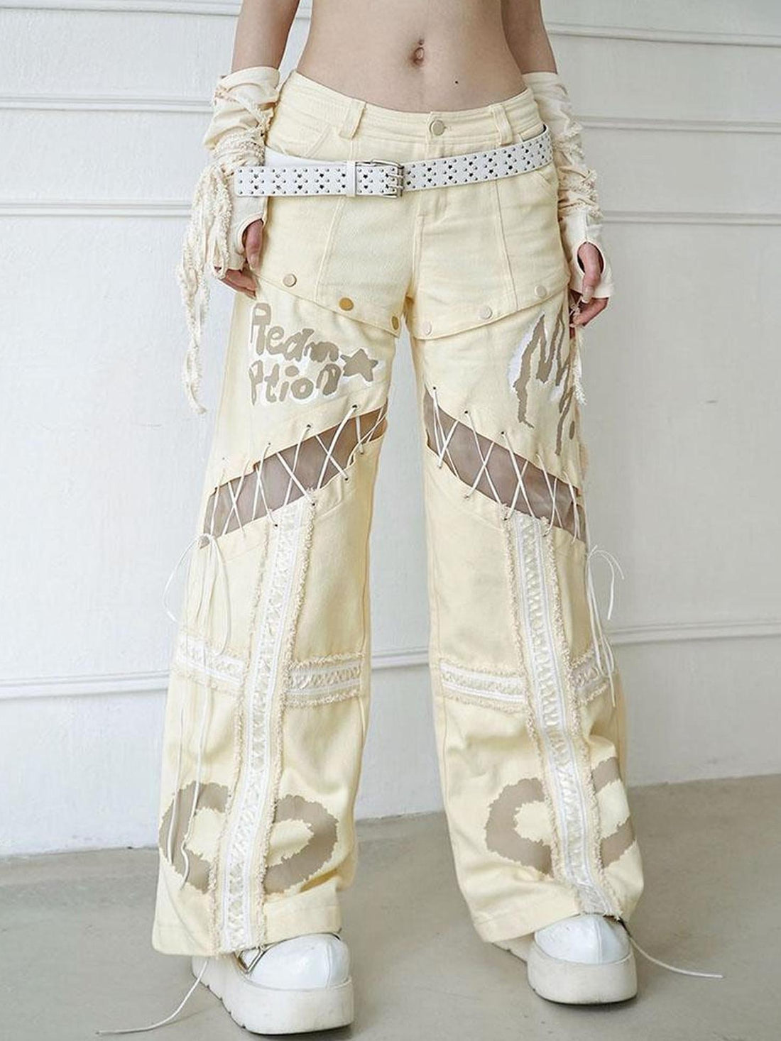 WSW WUSHENWU Wsw Redemption Light Beige Multi Functional Detachable Shorts Jeans