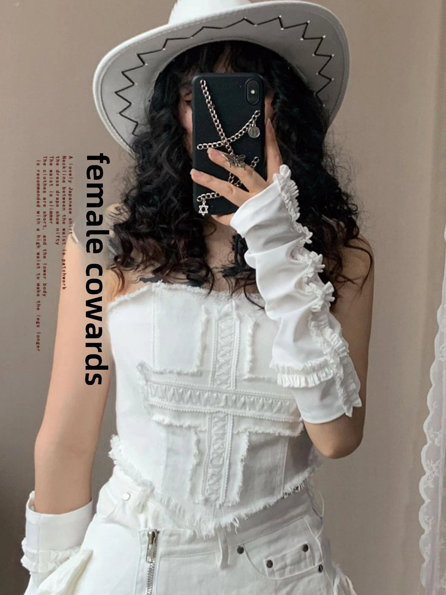 Y2K Angel Sleeve Cross Lace Pure White Top With Detachable Belt