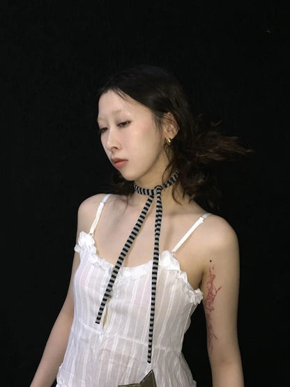 Y2K Black &amp; Gray Striped Scarf Outfit Fashion