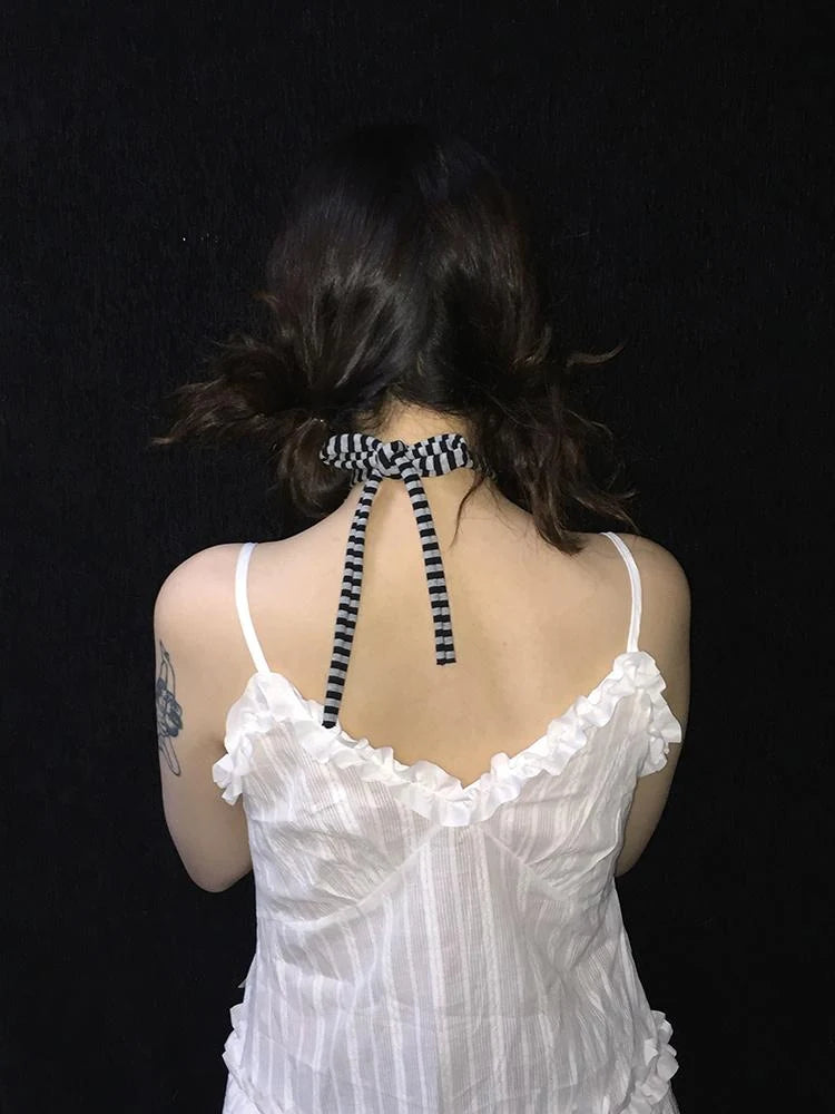 Y2K Black &amp; Gray Striped Scarf Outfit Fashion