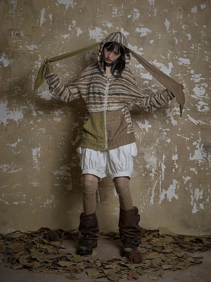 Y2K Bunny Ear Striped Cutout Oversized Hoodie