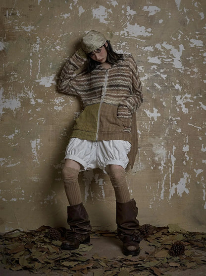 Y2K Bunny Ear Striped Cutout Oversized Hoodie