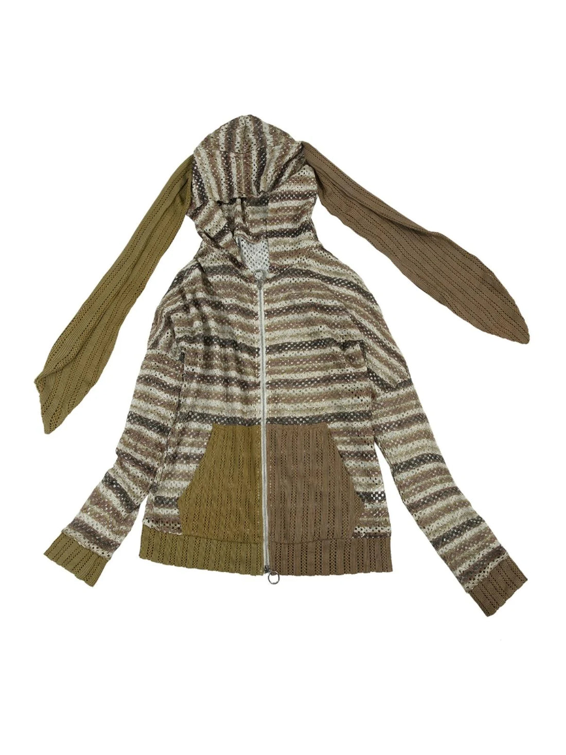 Y2K Bunny Ear Striped Cutout Oversized Hoodie