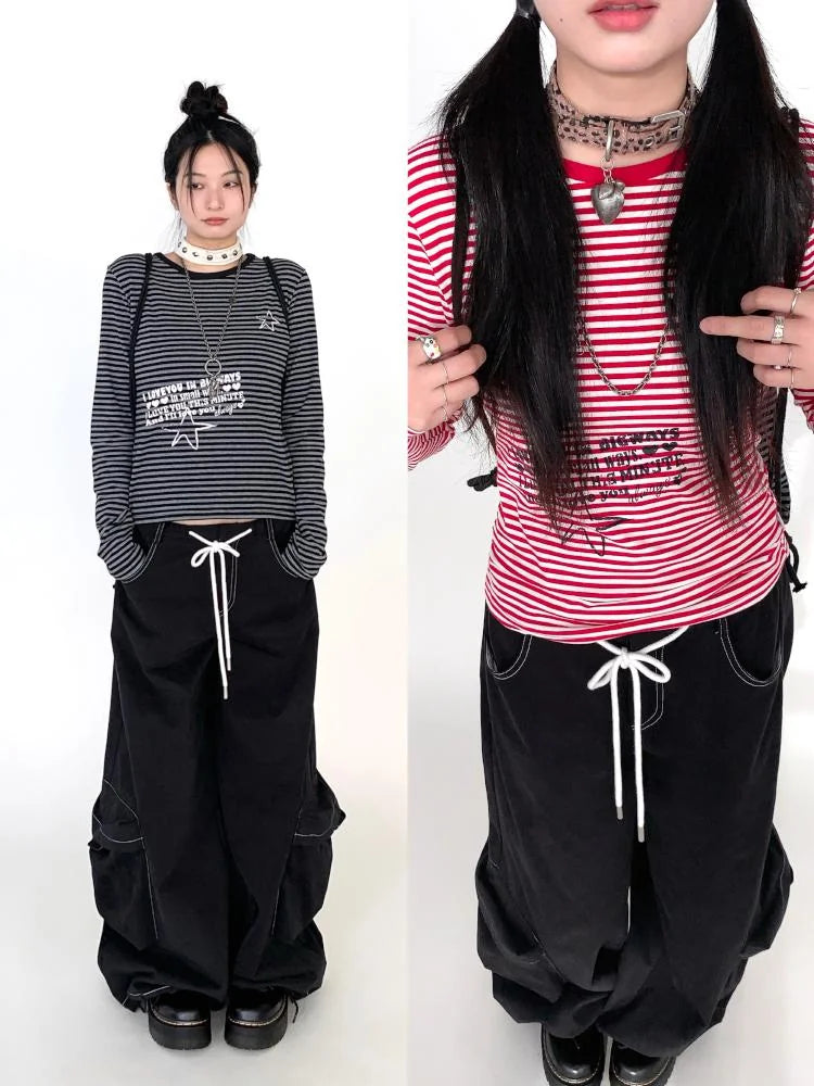 Y2K Color Block Stripe Print Long Sleeve T-Shirt