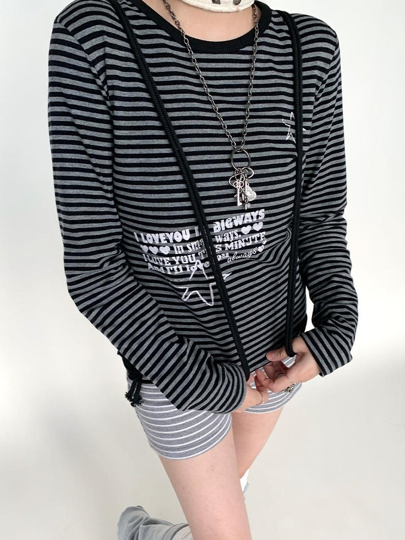 Y2K Color Block Stripe Print Long Sleeve T-shirt