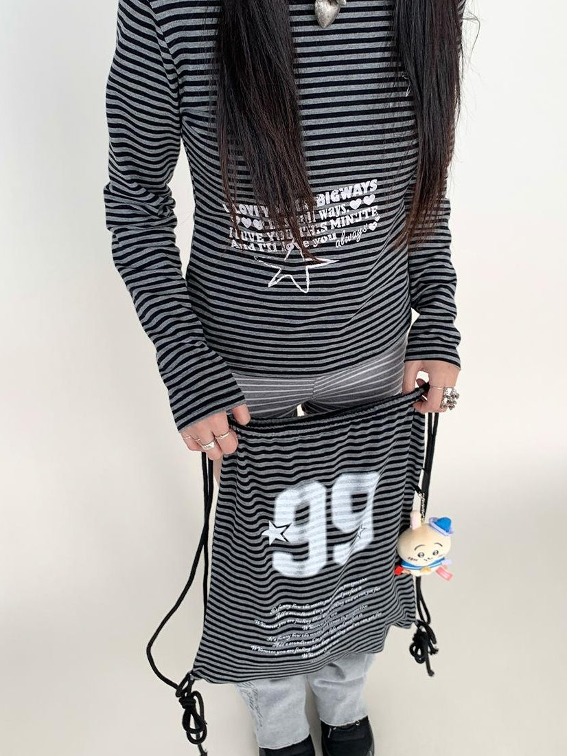 Y2K Color Block Stripe Print Long Sleeve T-shirt