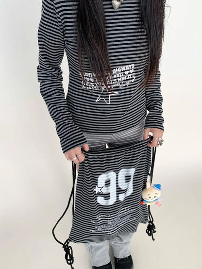 Y2K Color Block Stripe Print Long Sleeve T-Shirt