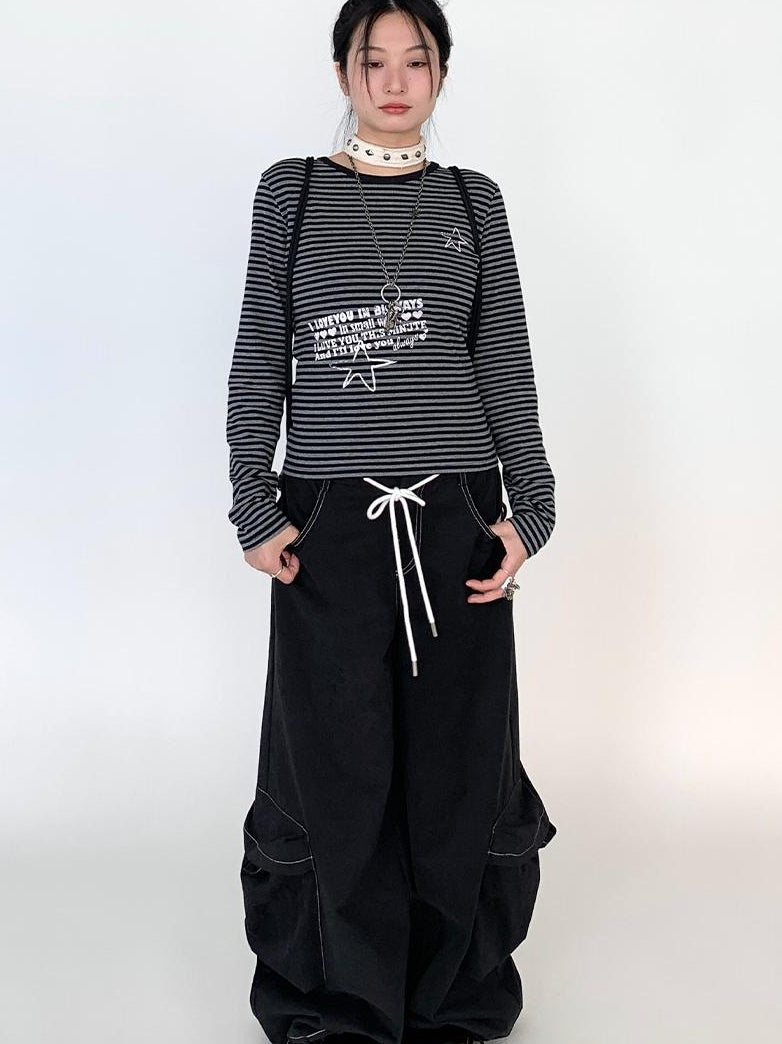 Y2K Color Block Stripe Print Long Sleeve T-shirt