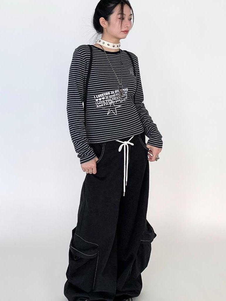 Y2K Color Block Stripe Print Long Sleeve T-shirt