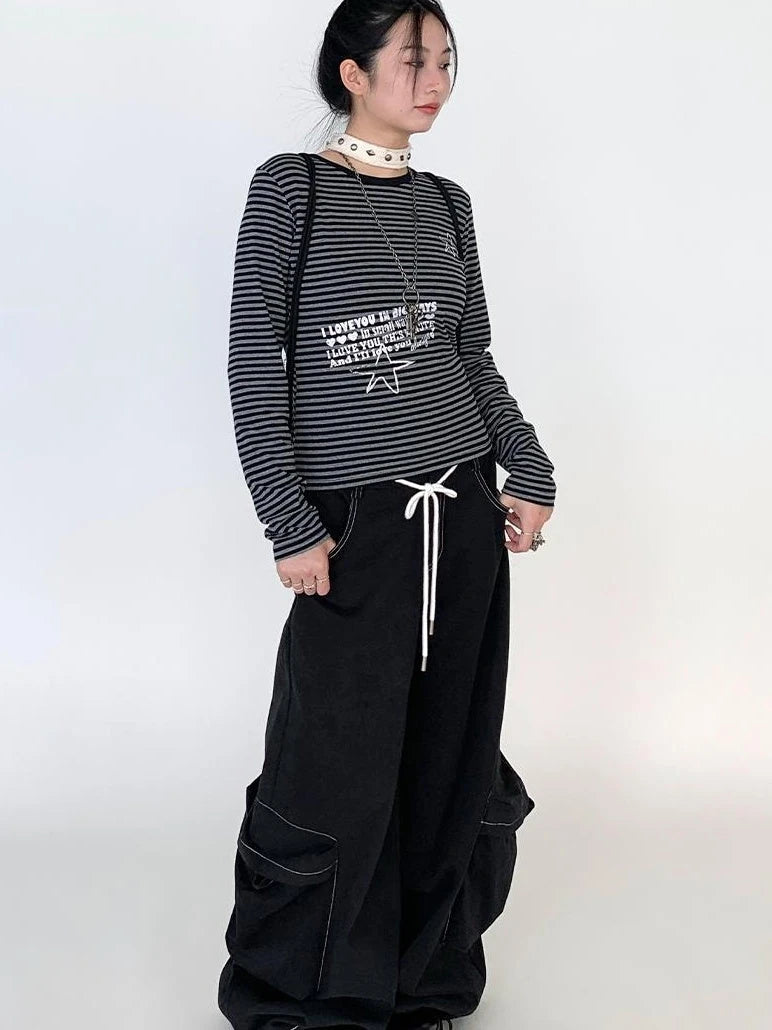 Y2K Color Block Stripe Print Long Sleeve T-Shirt