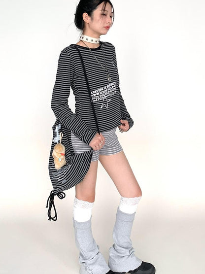 Y2K Color Block Stripe Print Long Sleeve T-shirt