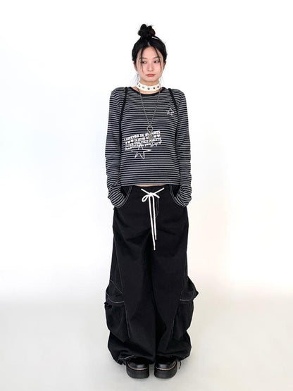 Y2K Color Block Stripe Print Long Sleeve T-shirt