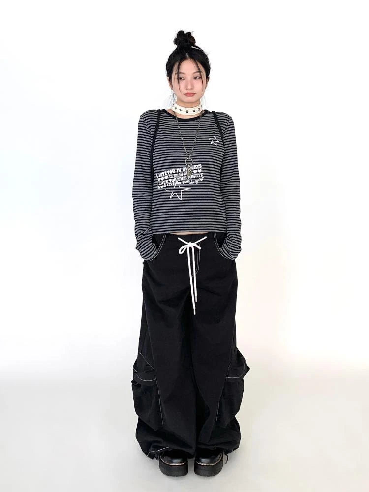 Y2K Color Block Stripe Print Long Sleeve T-Shirt