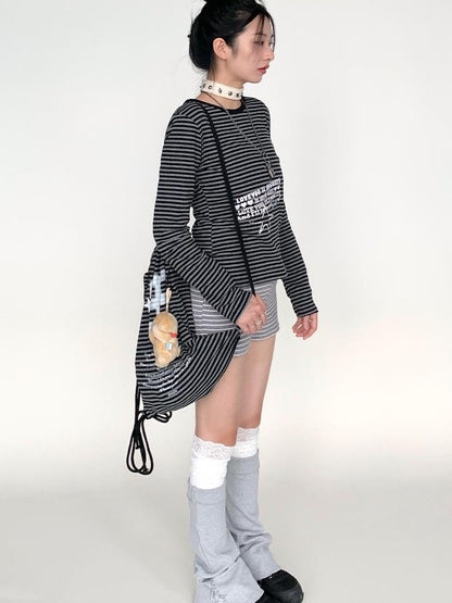 Y2K Color Block Stripe Print Long Sleeve T-shirt