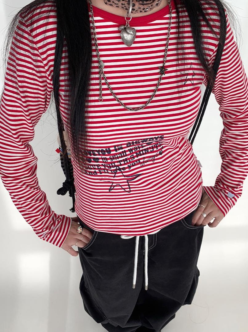 Y2K Color Block Stripe Print Long Sleeve T-shirt