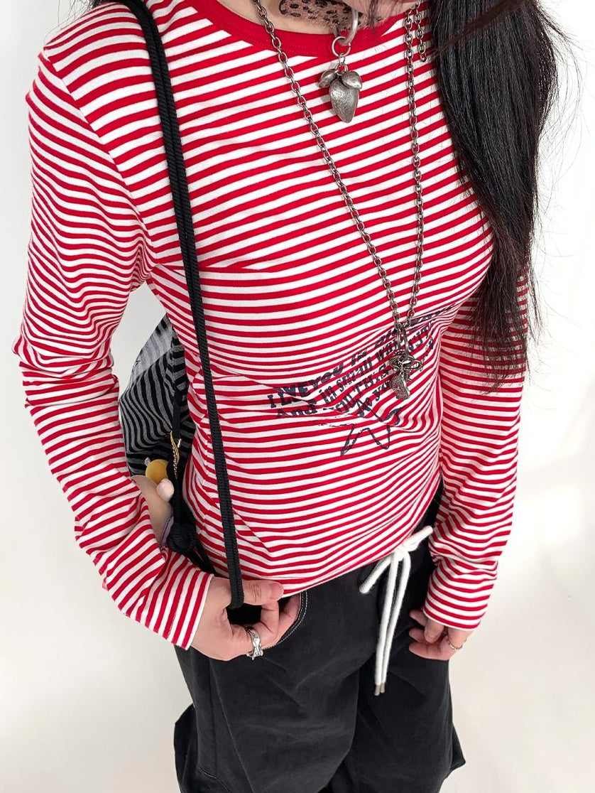Y2K Color Block Stripe Print Long Sleeve T-shirt