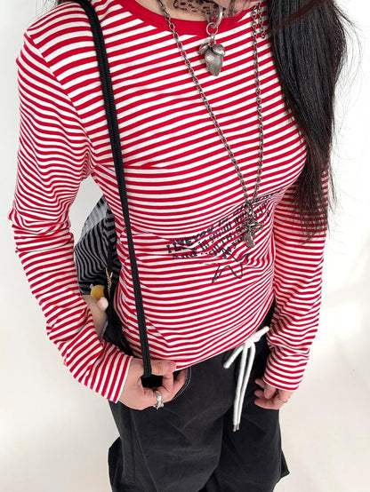 Y2K Color Block Stripe Print Long Sleeve T-shirt