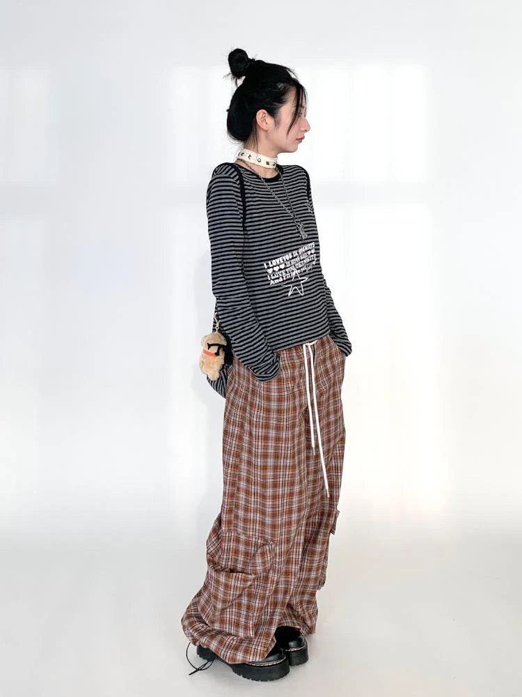atrandom Y2K Color Block Stripe Print Long Sleeve T-Shirt