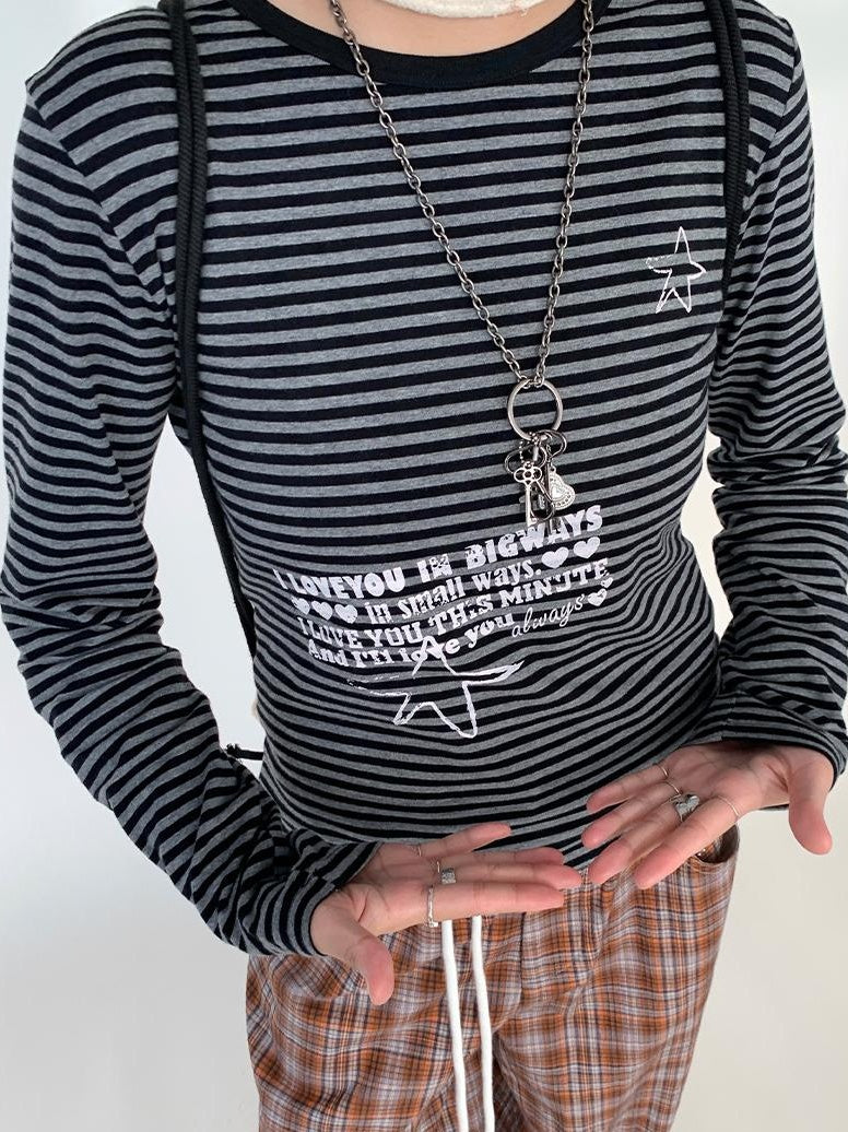 Y2K Color Block Stripe Print Long Sleeve T-shirt