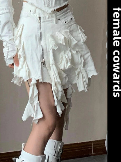 Y2K Cross Lace Denim Mini Skirt