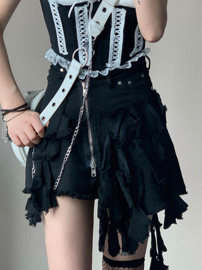 WSW WUSHENWU Y2K Cross Lace Denim Mini Skirt