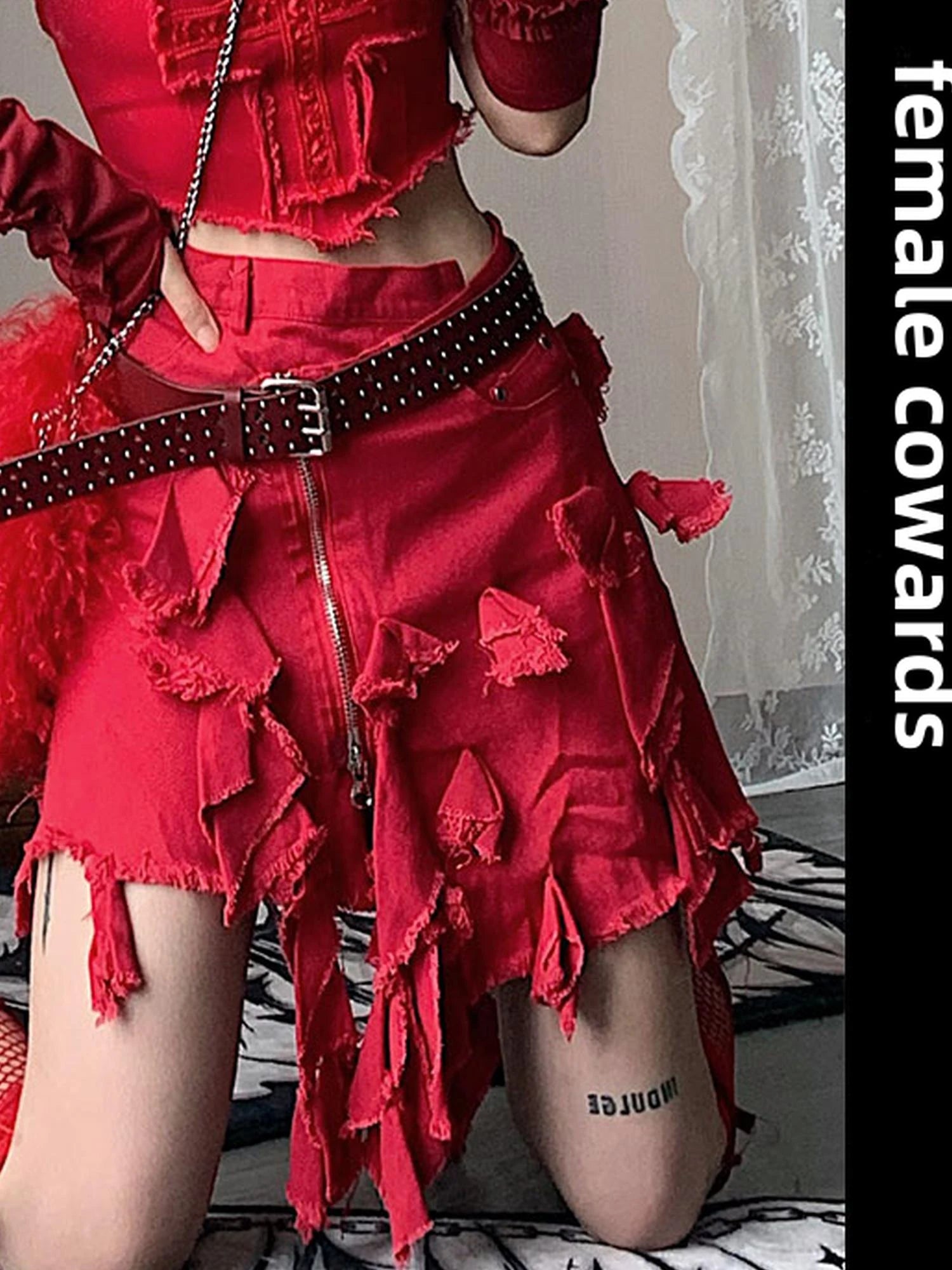 Y2K Cross Lace Denim Mini Skirt