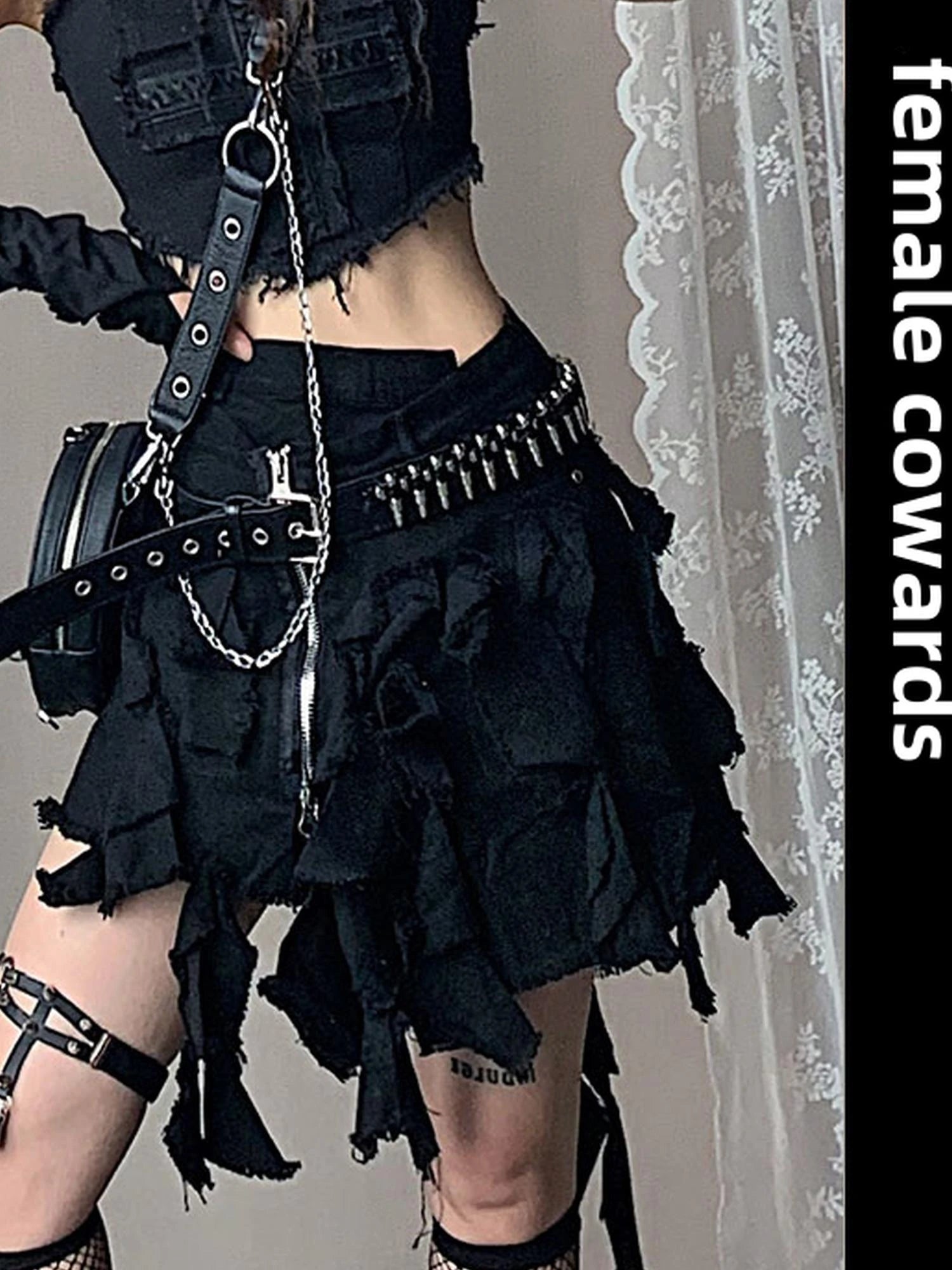 Y2K Cross Lace Denim Mini Skirt