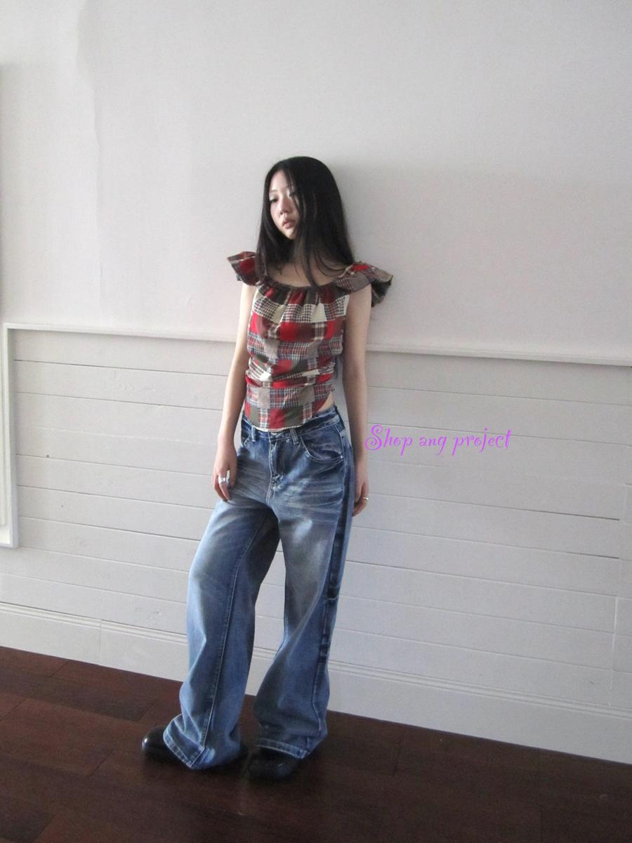 ang project Y2K Distressed Washed Straight Leg Jeans
