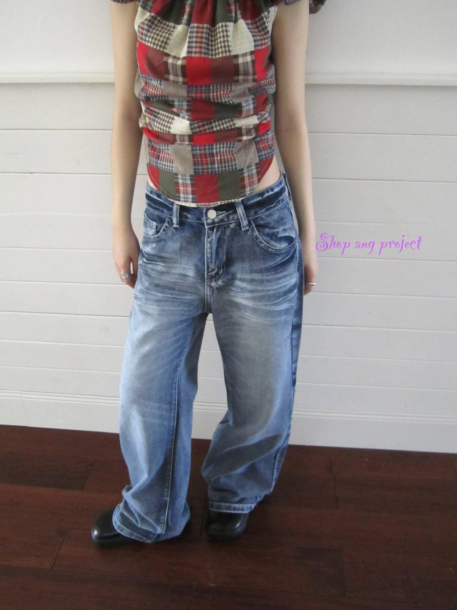 ang project Y2K Distressed Washed Straight Leg Jeans