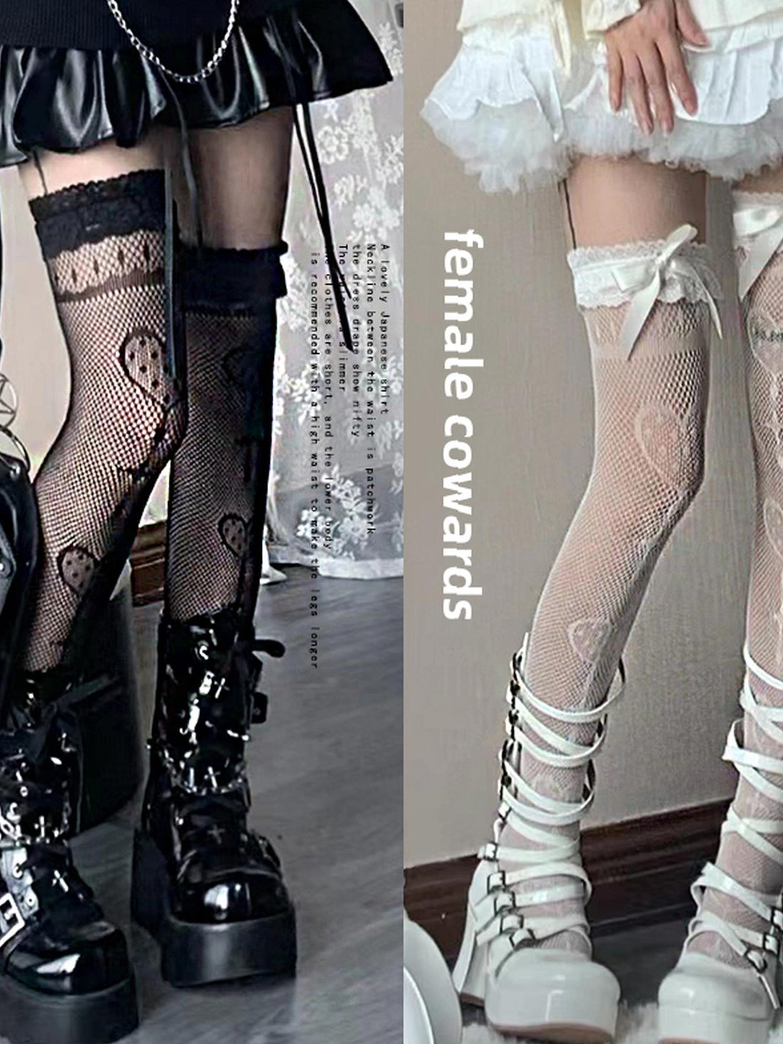 WSW WUSHENWU Y2K Fishnet Socks With Print Dark Sweet Femme Punk Style