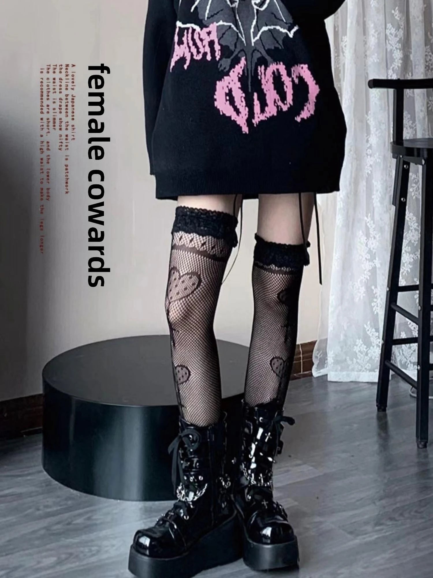 Y2K Fishnet Socks With Print Dark Sweet Femme Punk Style