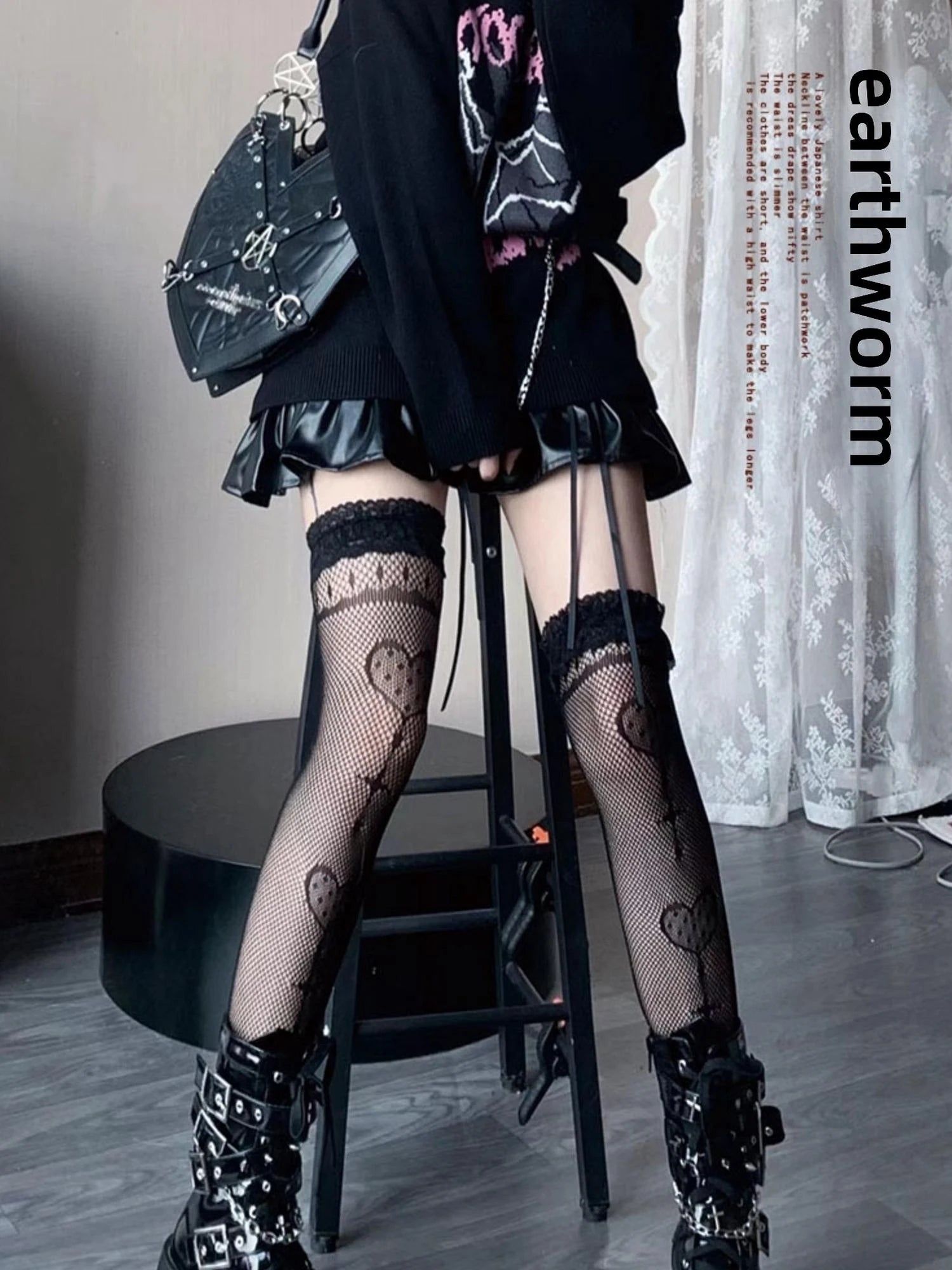 Y2K Fishnet Socks With Print Dark Sweet Femme Punk Style