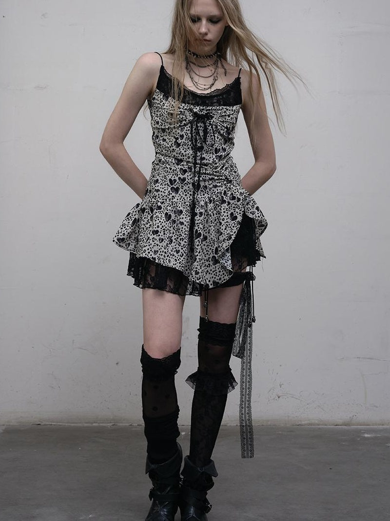 NO ROMANCE Y2K Harajuku Cheetah Lace Trim Slim Dress