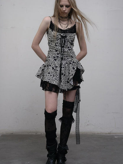 NO ROMANCE Y2K Harajuku Cheetah Lace Trim Slim Dress