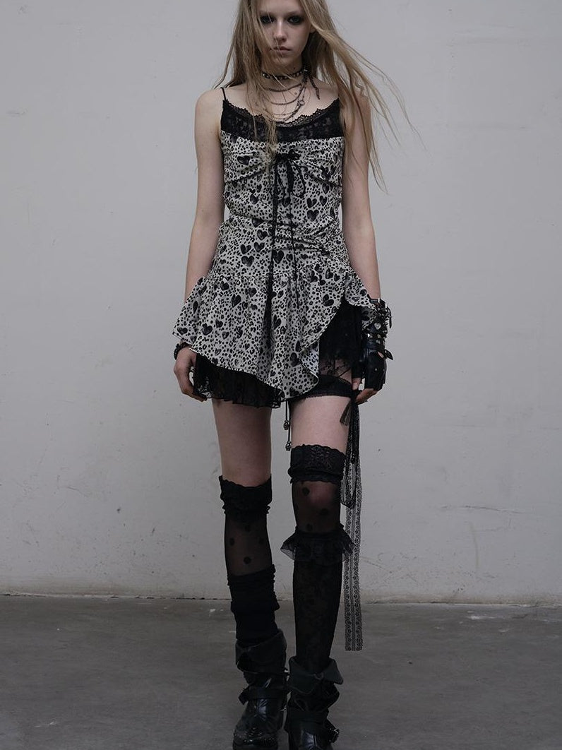 NO ROMANCE Y2K Harajuku Cheetah Lace Trim Slim Dress