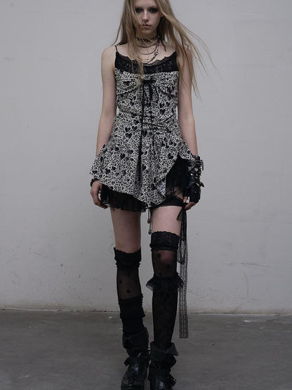 NO ROMANCE Y2K Harajuku Cheetah Lace Trim Slim Dress