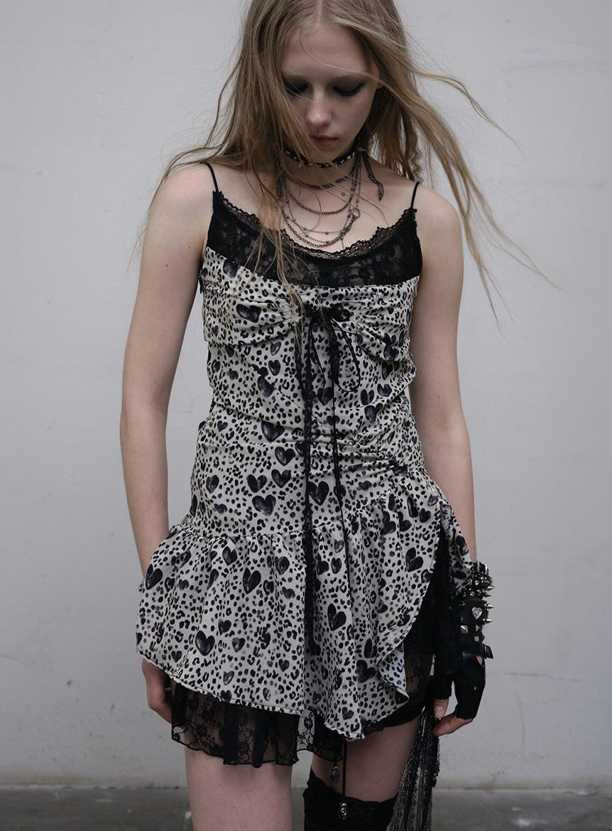 NO ROMANCE Y2K Harajuku Cheetah Lace Trim Slim Dress