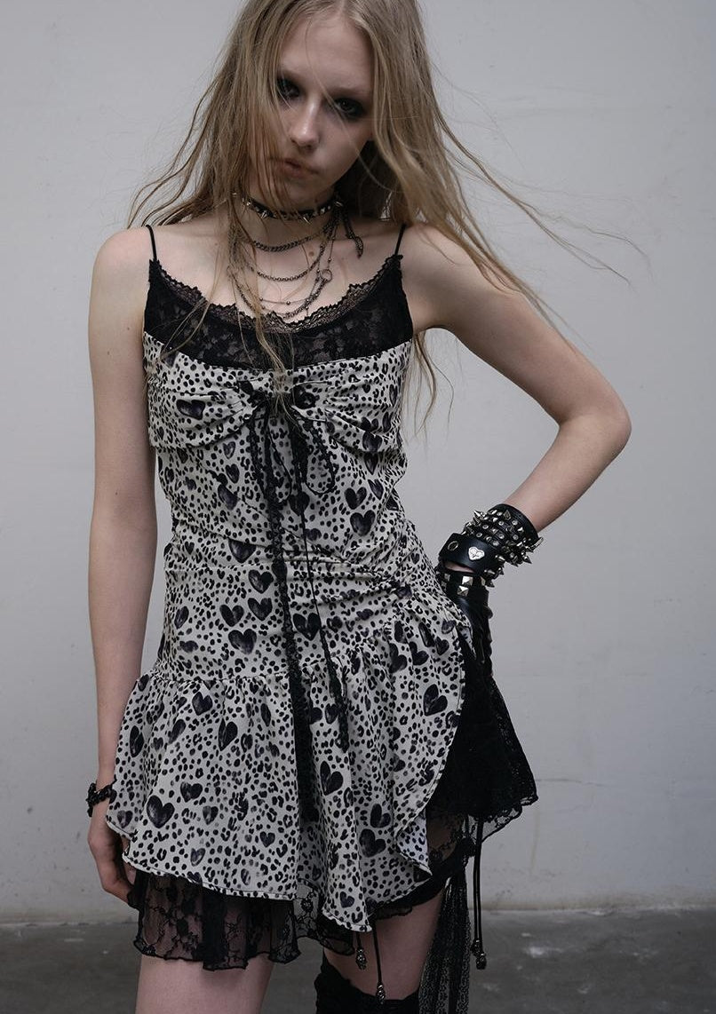 NO ROMANCE Y2K Harajuku Cheetah Lace Trim Slim Dress