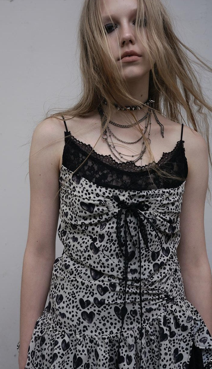 NO ROMANCE Y2K Harajuku Cheetah Lace Trim Slim Dress
