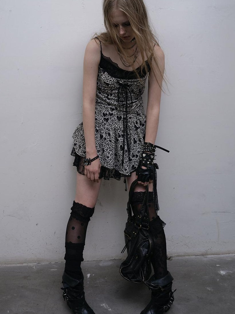 NO ROMANCE Y2K Harajuku Cheetah Lace Trim Slim Dress
