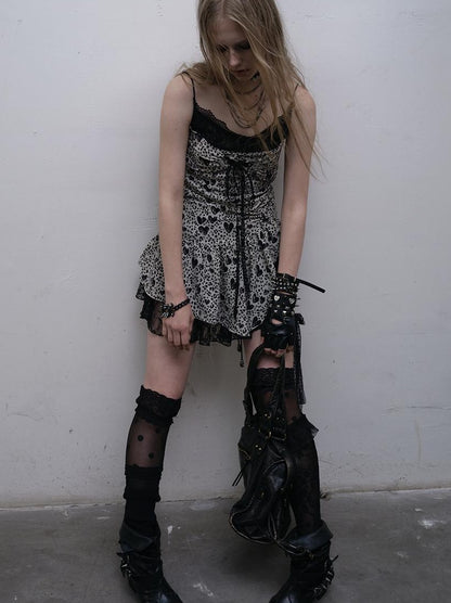 NO ROMANCE Y2K Harajuku Cheetah Lace Trim Slim Dress