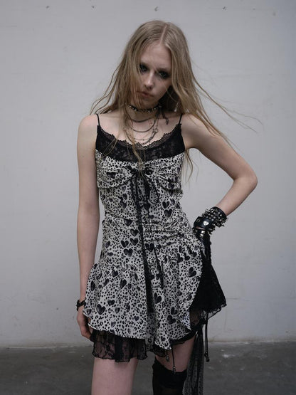 NO ROMANCE Y2K Harajuku Cheetah Lace Trim Slim Dress