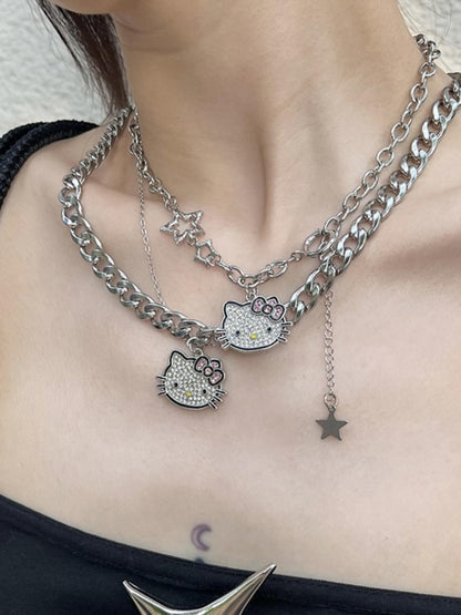 Y2K Heavy Metal Hello Kitty Necklace Accessory