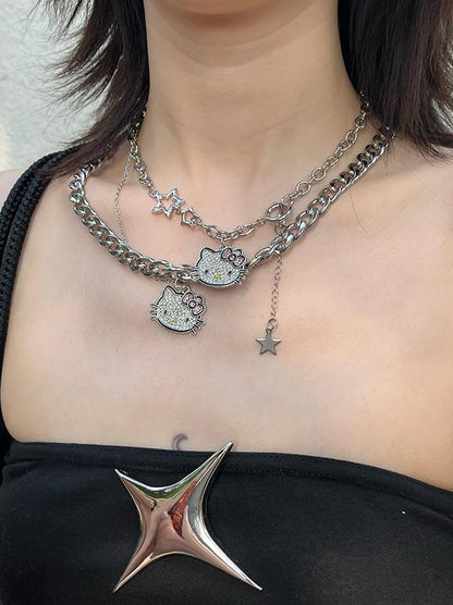 Y2K Heavy Metal Hello Kitty Necklace Accessory