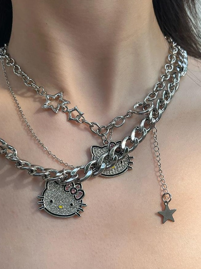 Y2K Heavy Metal Hello Kitty Necklace Accessory
