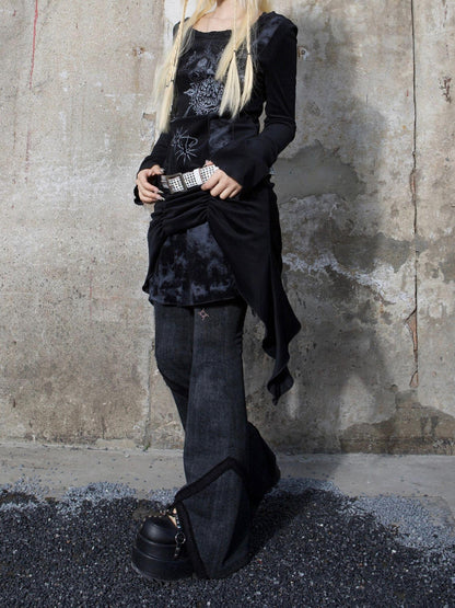 ARIADNAw Y2K Low Rise Flared Pants Sexy Punk Style For Spring