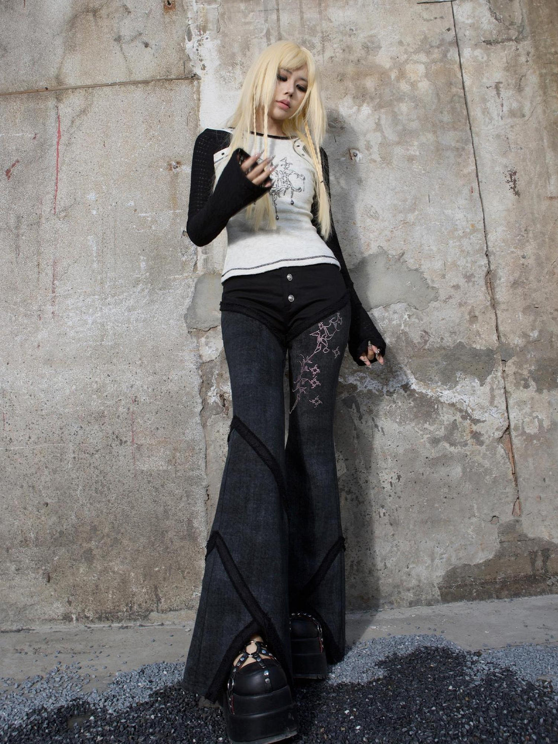 ARIADNAw Y2K Low Rise Flared Pants Sexy Punk Style For Spring