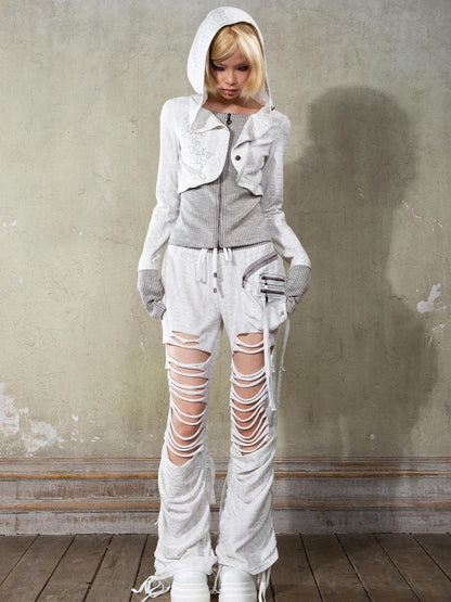 ARIADNAw Y2K Low Rise Ripped Wide Leg Punk Denim Pants