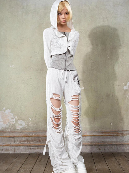 Y2K Low Rise Ripped Wide Leg Punk Denim Pants